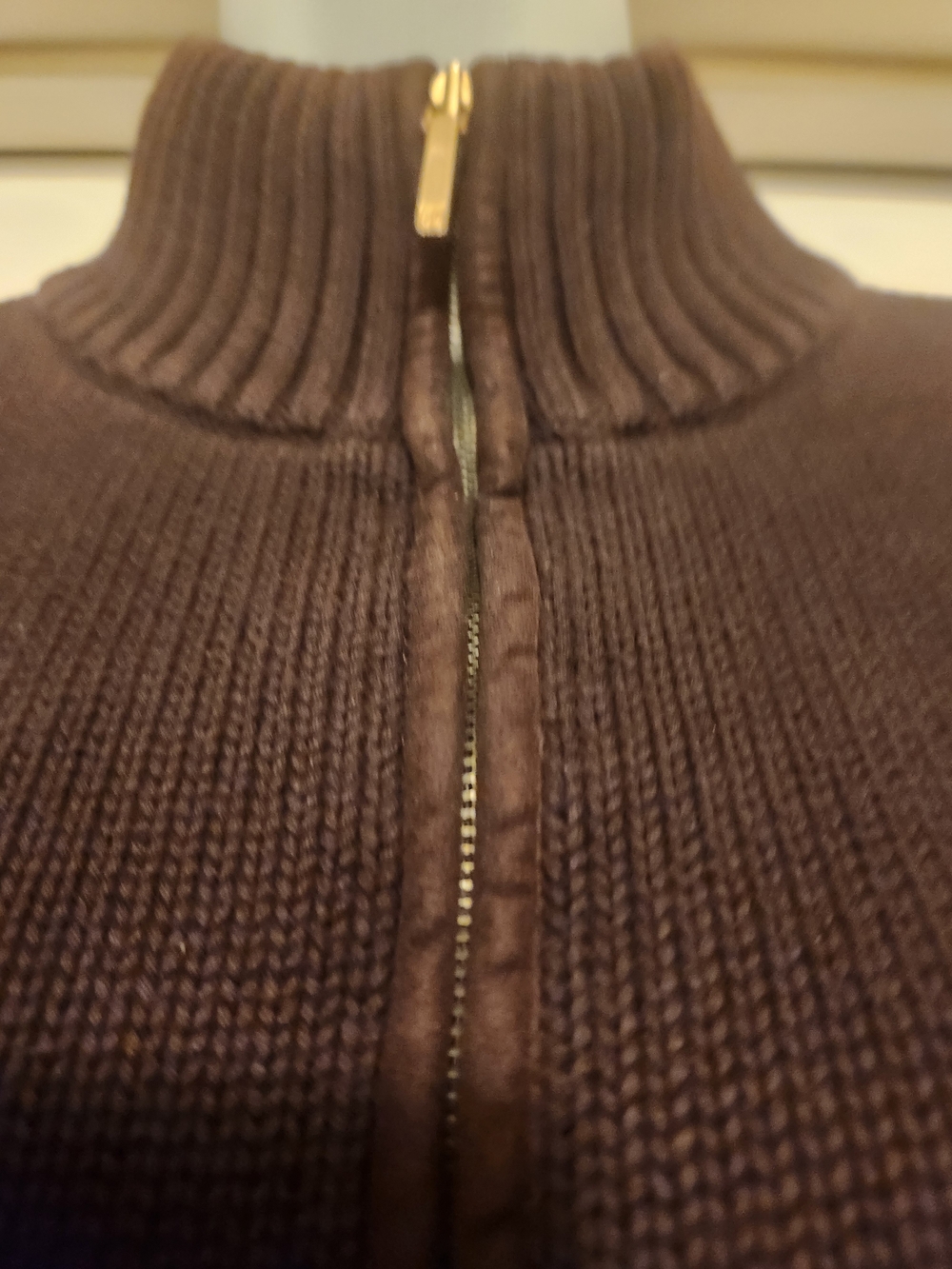 Women's Ralph Lauren Brown Full-Zip Ribbed Collar Sweater - Picture 3 of 5